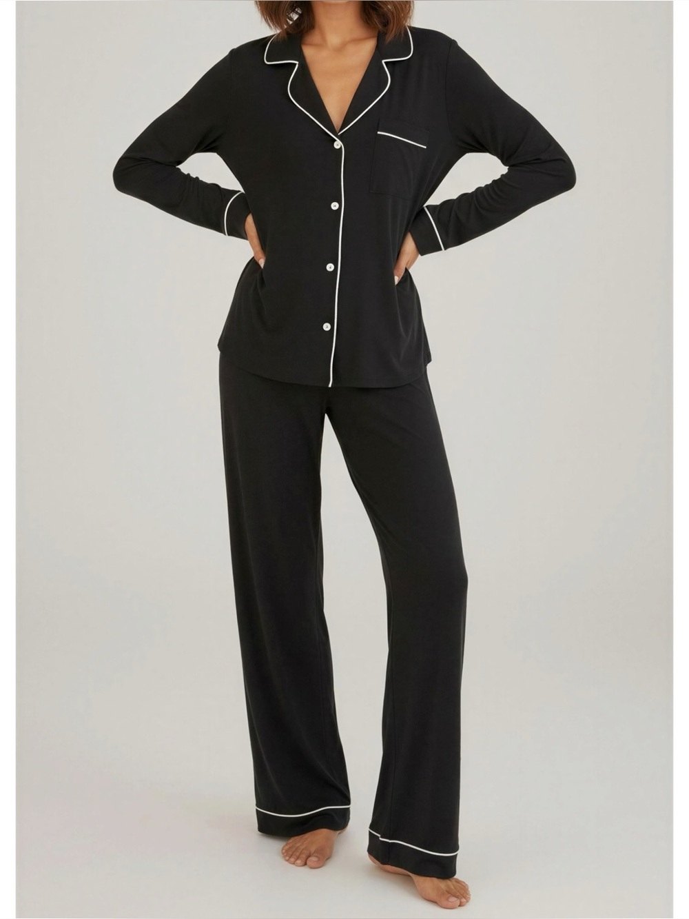 EBERJEY Gisele Tencel Modal Long PJ Set, Black/Sorbet Pink, XS